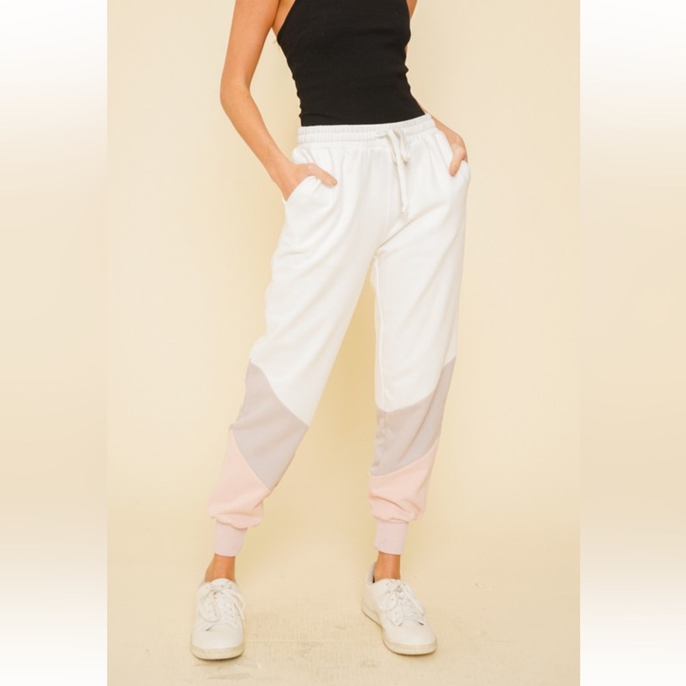 Hem & Thread White, Pink, and Gray Joggers